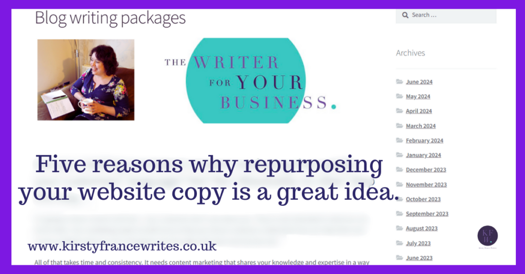 Blog writing packages page showing why it's a good idea to repurpose your website copy